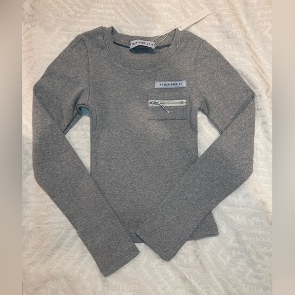 My mum made it medium gray ribbed long sleeve zip front pocket fitted - Picture 1 of 6